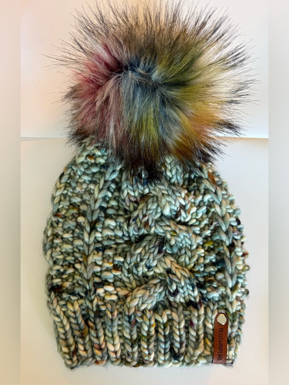 Women’s Sage Multicolor Cable-Knit Pom Beanie